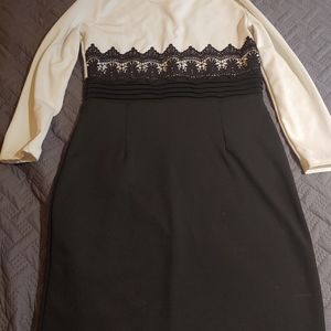 Formal black and white dress.